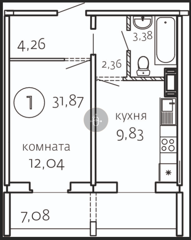 1-комнатная 31.9 м2 в ЖК undefined корпус null этаж 4