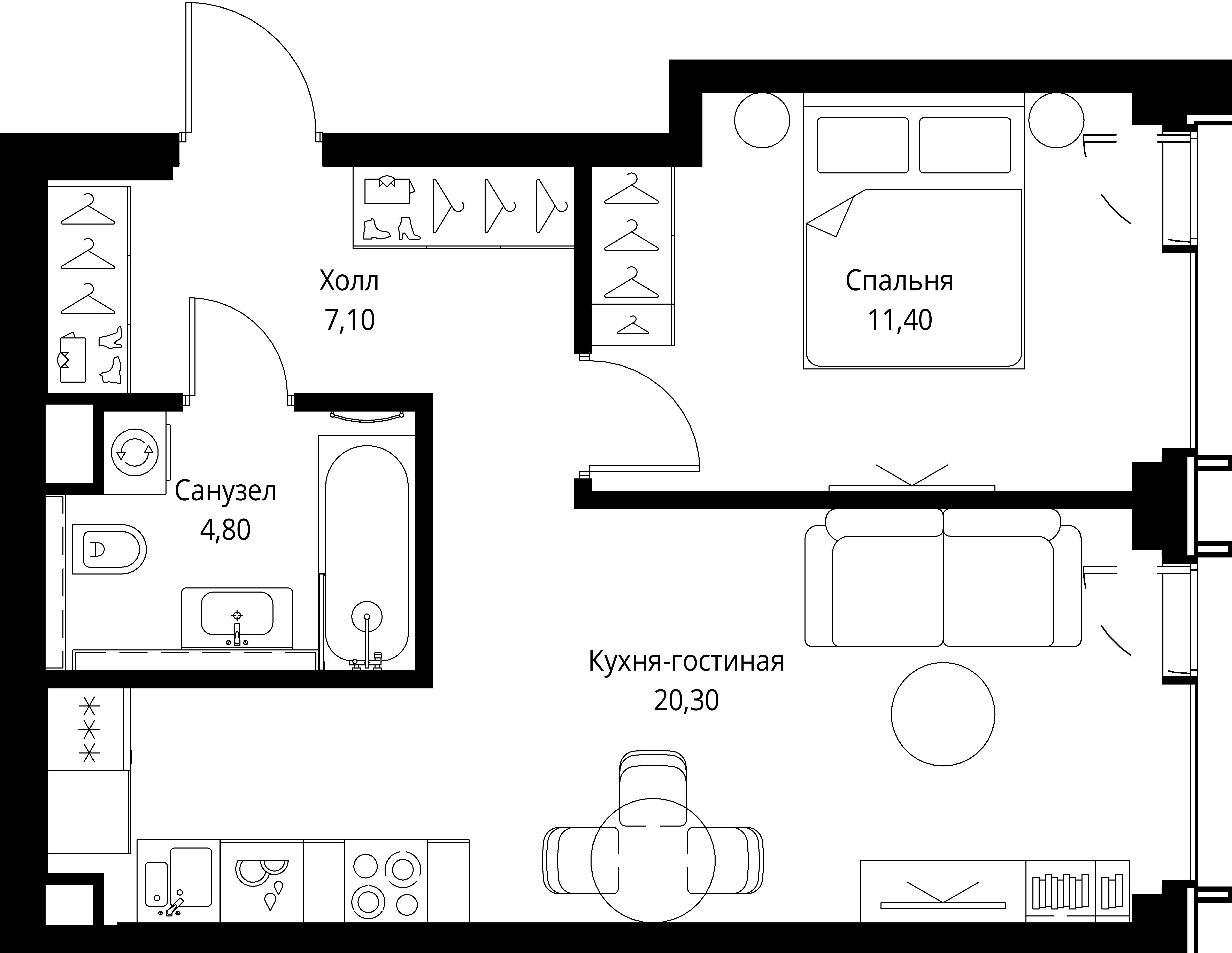 1-комнатная 43 м2 в ЖК VEER корпус null этаж 14