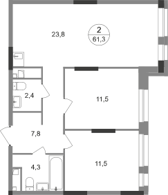 2-комнатная 61 м2 в ЖК Первый Московский корпус null этаж 5