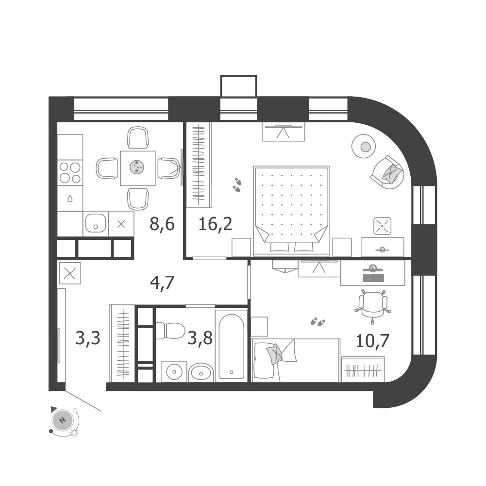 2-комнатная 47 м2 в ЖК Шагал корпус null этаж 4