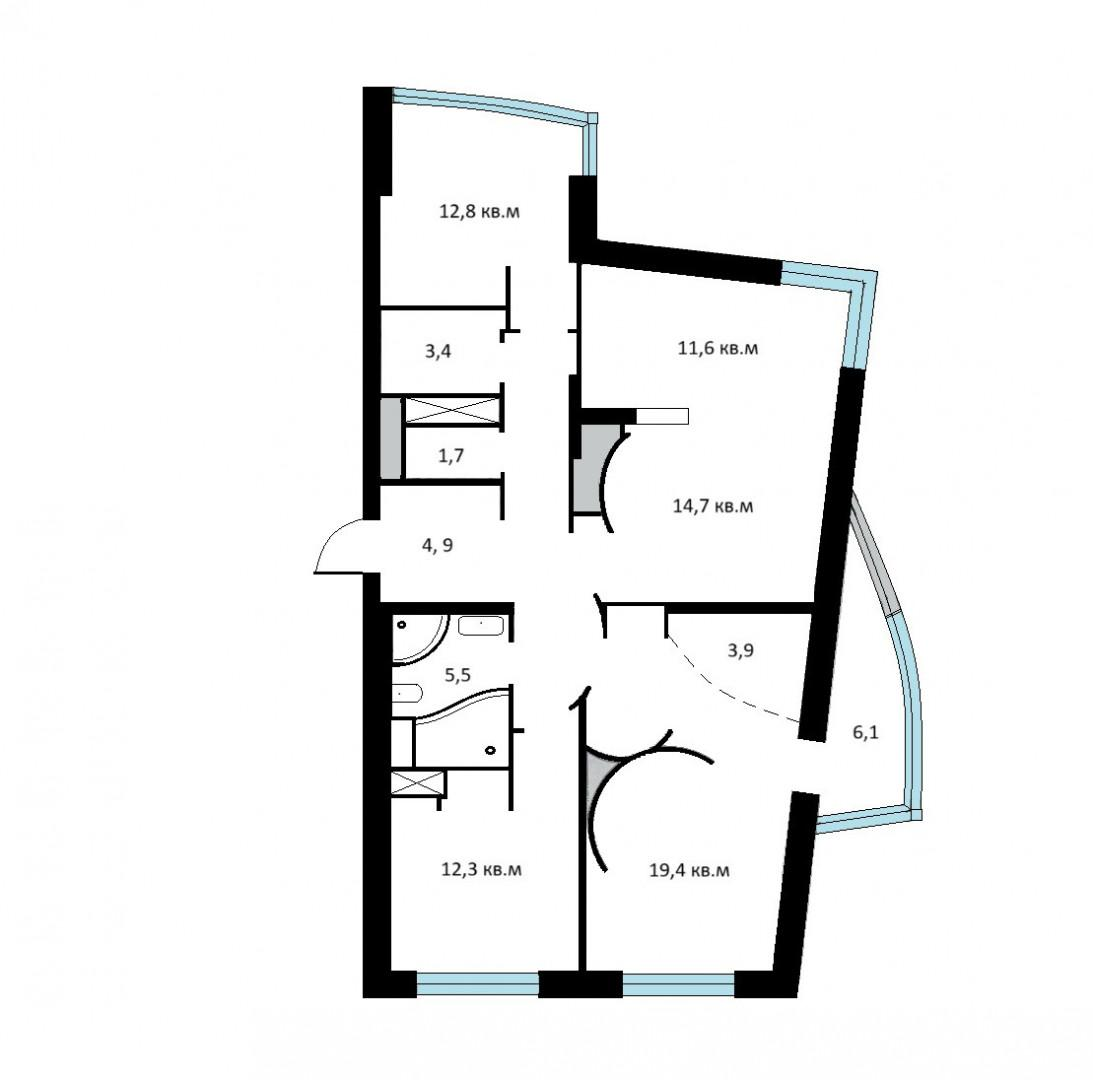 3-комнатная 101.3 м2 в ЖК undefined корпус null этаж 12