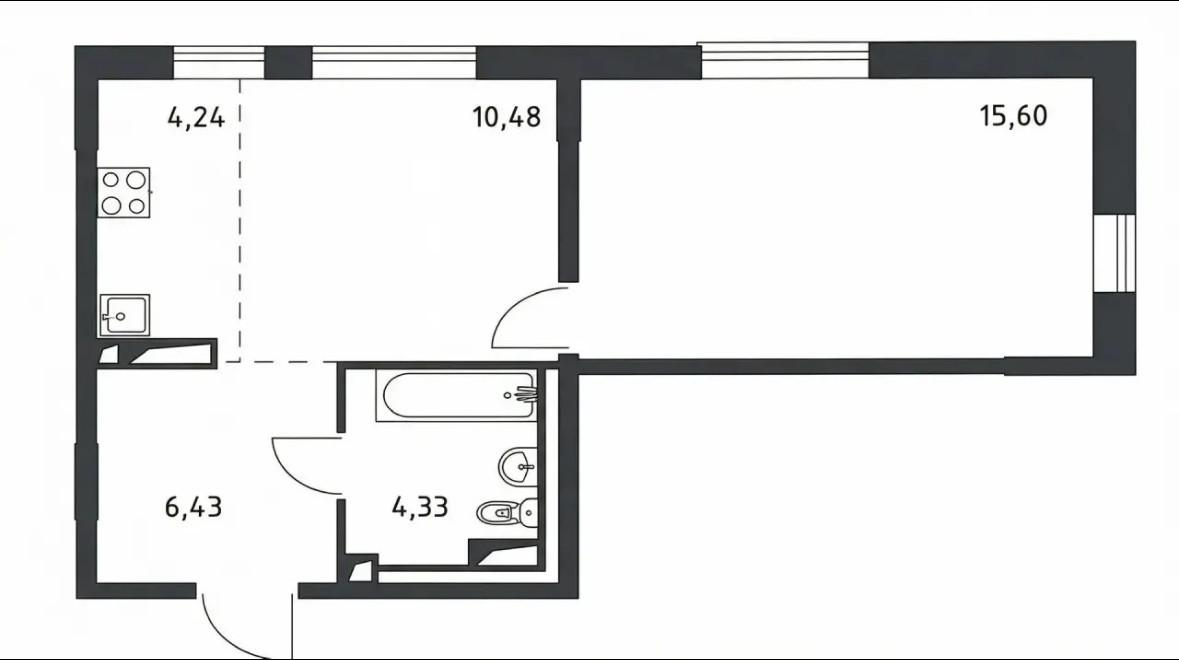 1-комнатная 41.1 м2 в ЖК undefined корпус null этаж 6