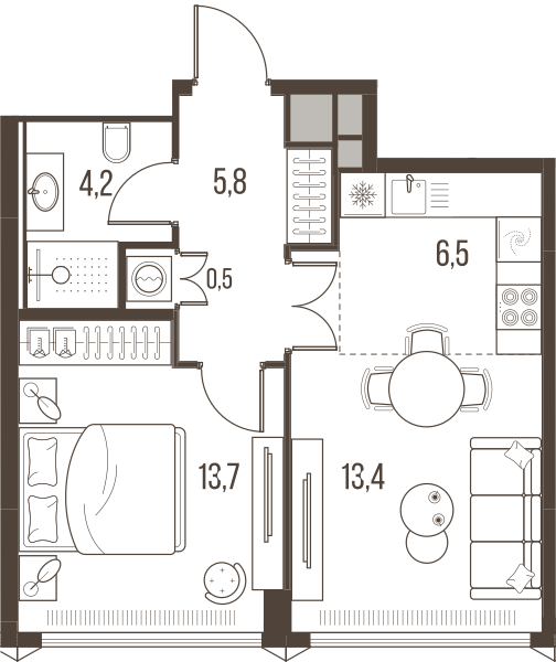 2-комнатная 44 м2 в ЖК High Life корпус null этаж 25