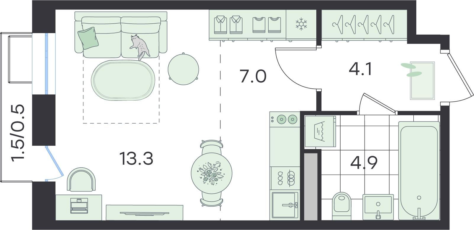 Студия 29 м2 в ЖК G3 Театральный корпус null этаж 4