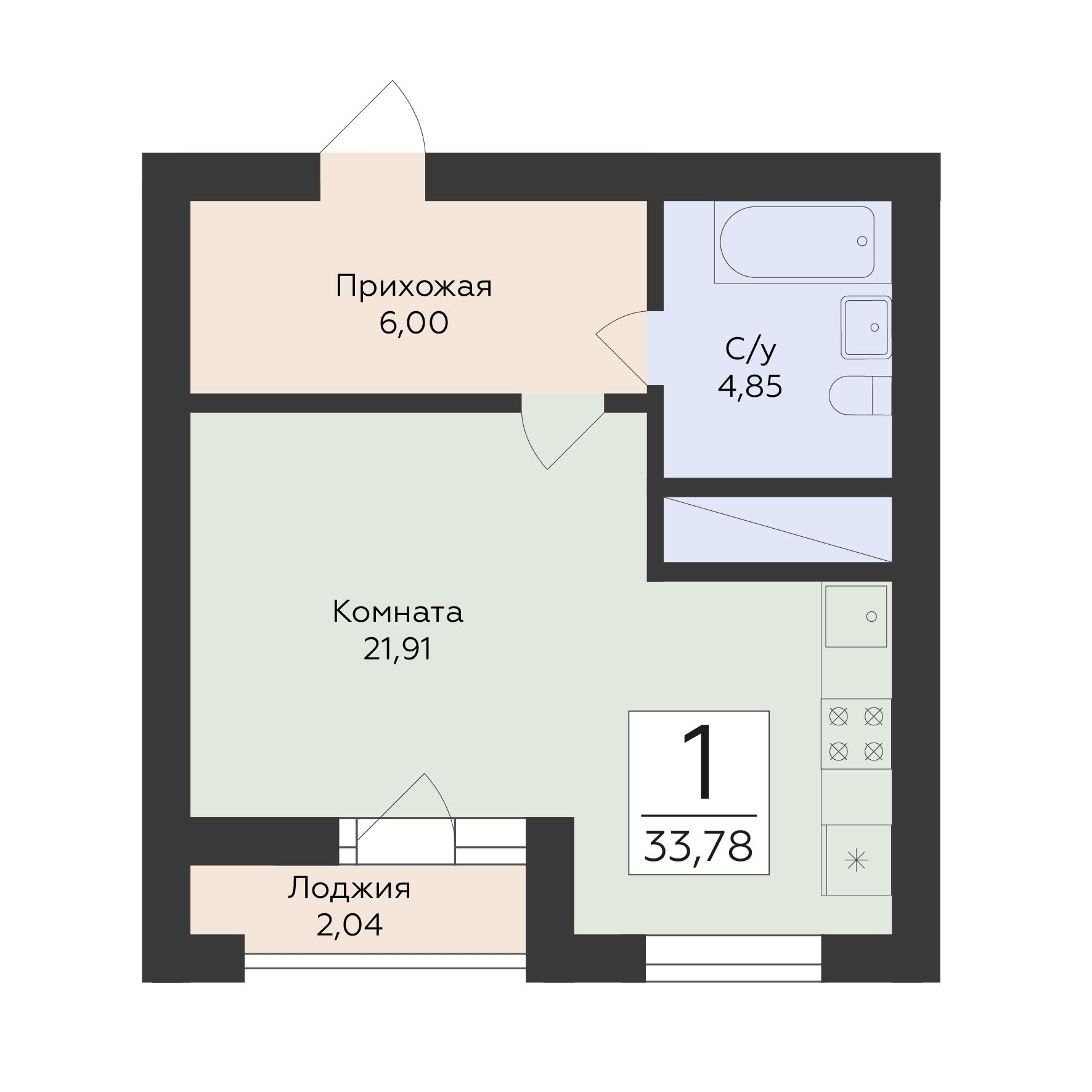 1-комнатная 33 м2 в ЖК Юность корпус null этаж 10