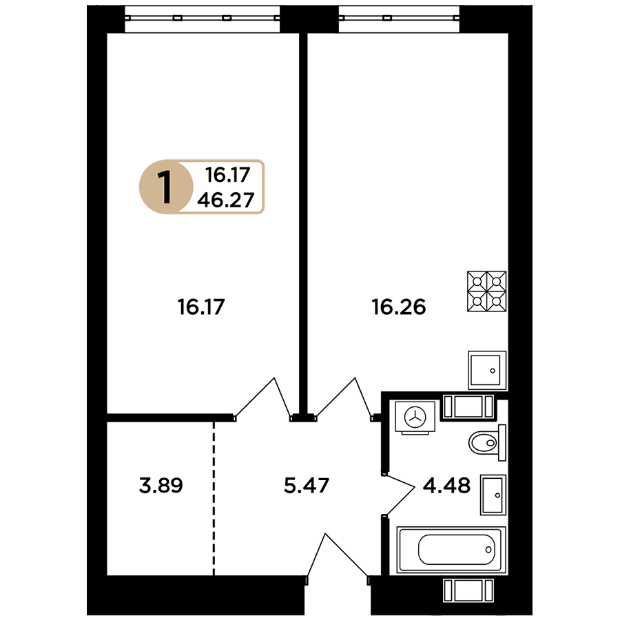 1-комнатная 46 м2 в ЖК Легенда корпус null этаж 5