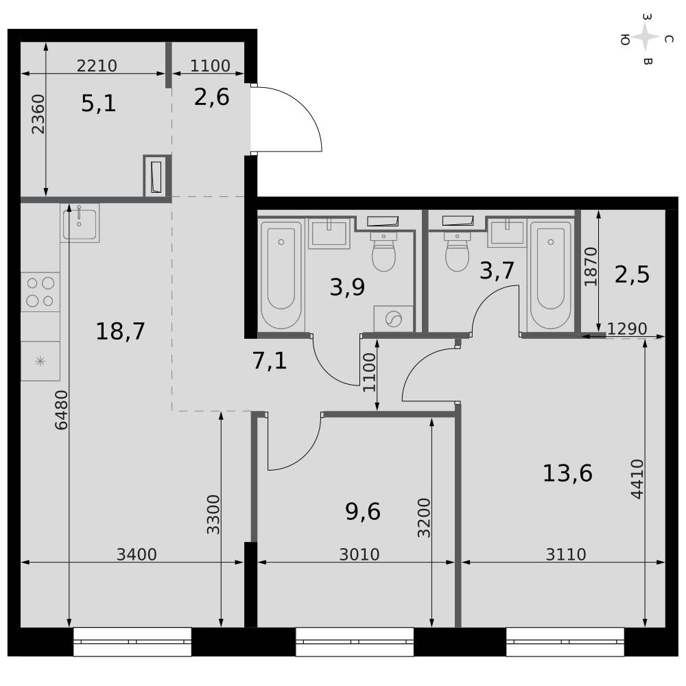 3-комнатная 66 м2 в ЖК Фриссон корпус null этаж 18