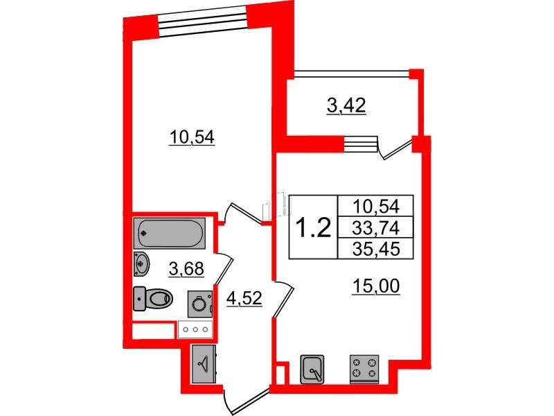 1-комнатная 33 м2 в ЖК Бионика Заповедная корпус null этаж 5