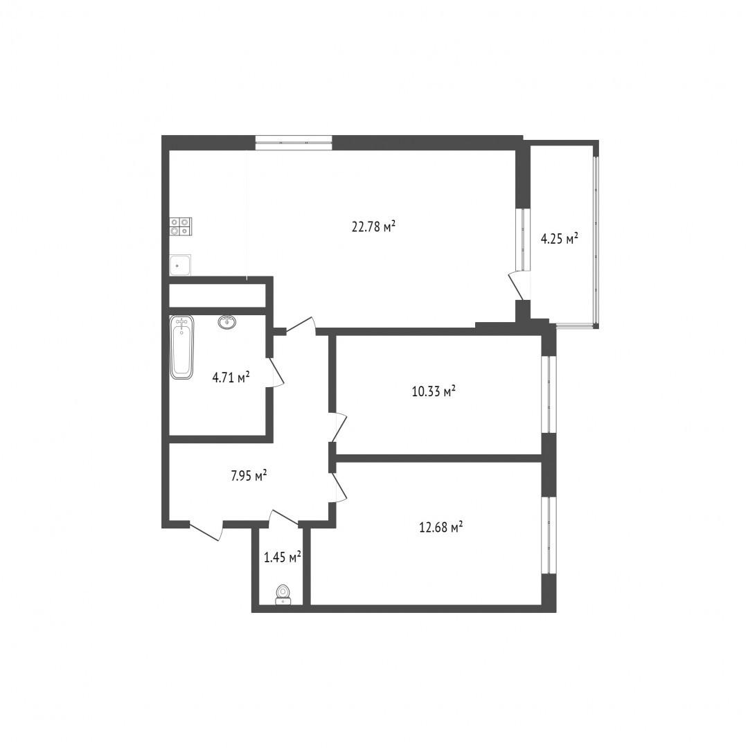 2-комнатная 64.2 м2 в ЖК undefined корпус null этаж 2