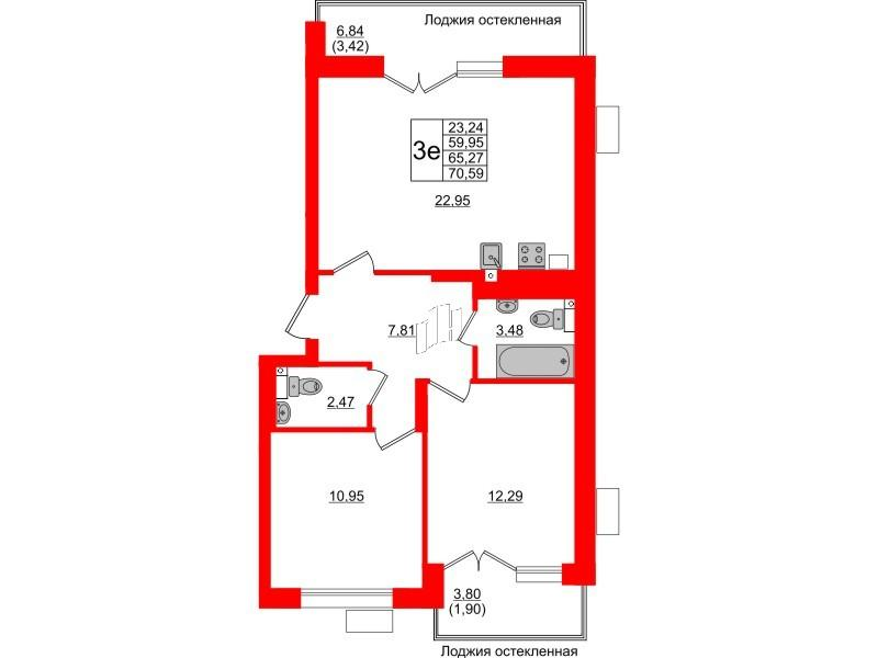 2-комнатная 65 м2 в ЖК Lake City-10 корпус null этаж 2