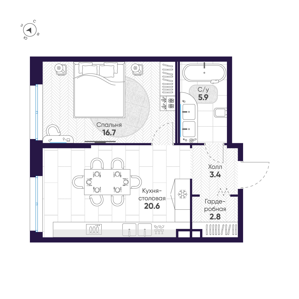 1-комнатная 49 м2 в ЖК ЛДМ корпус null этаж 3