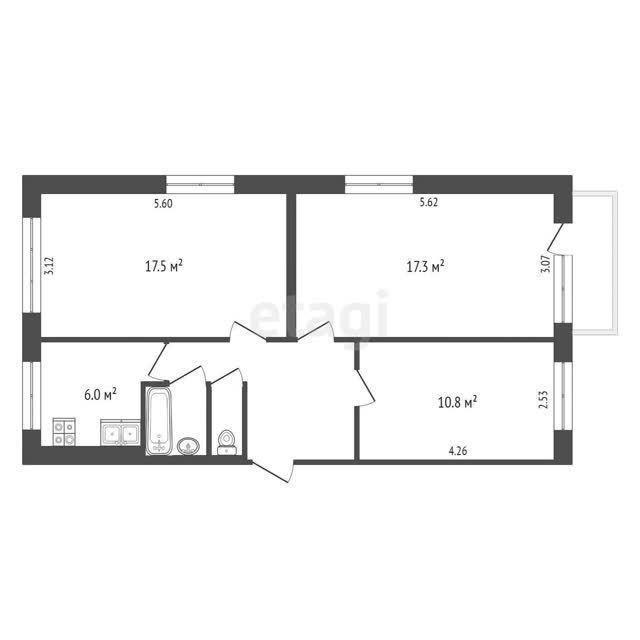 3-комнатная 62 м2 в ЖК undefined корпус null этаж 4