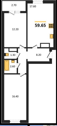 3-комнатная 59.6 м2 в ЖК undefined корпус null этаж 11