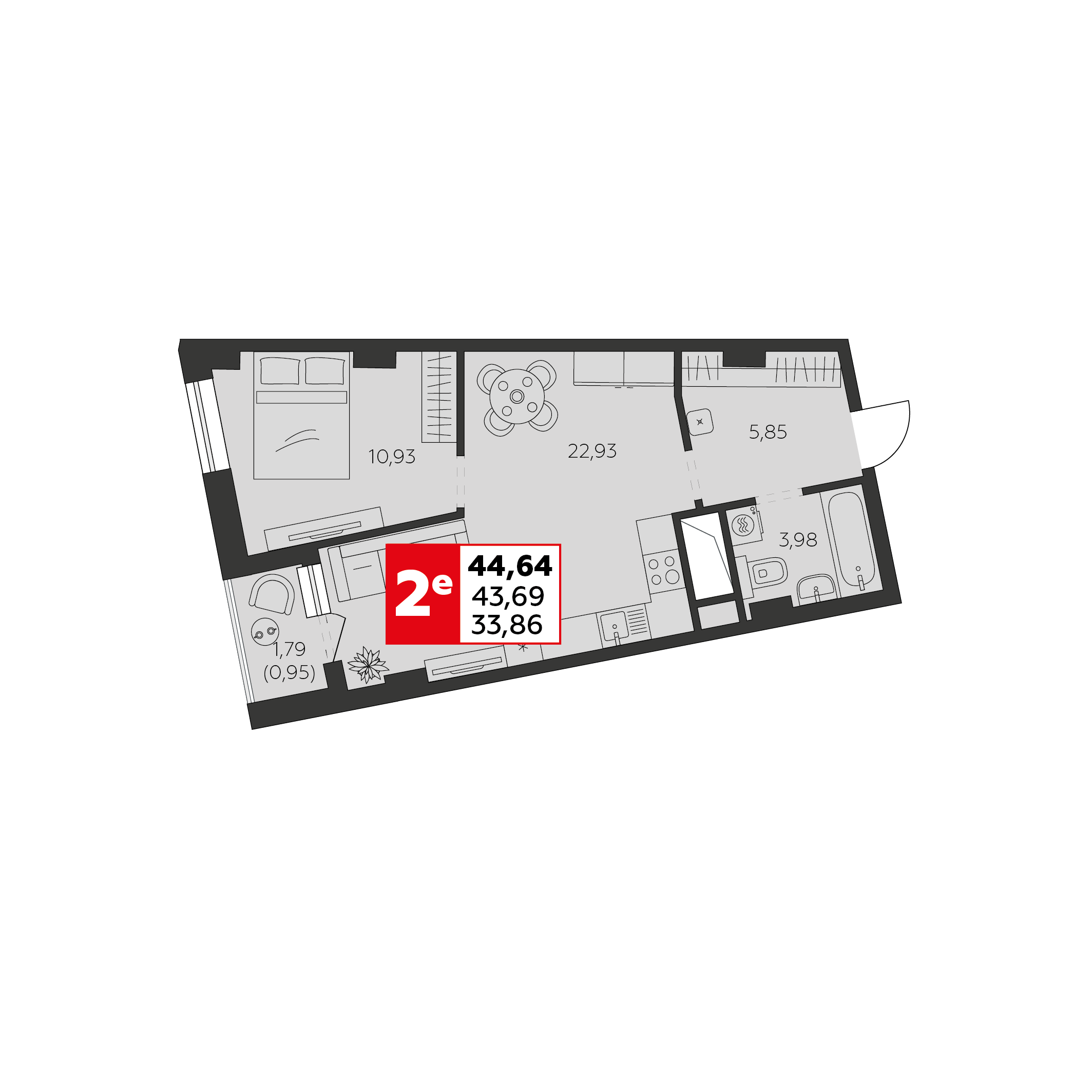 Студия 44 м2 в ЖК Высотка корпус null этаж 22