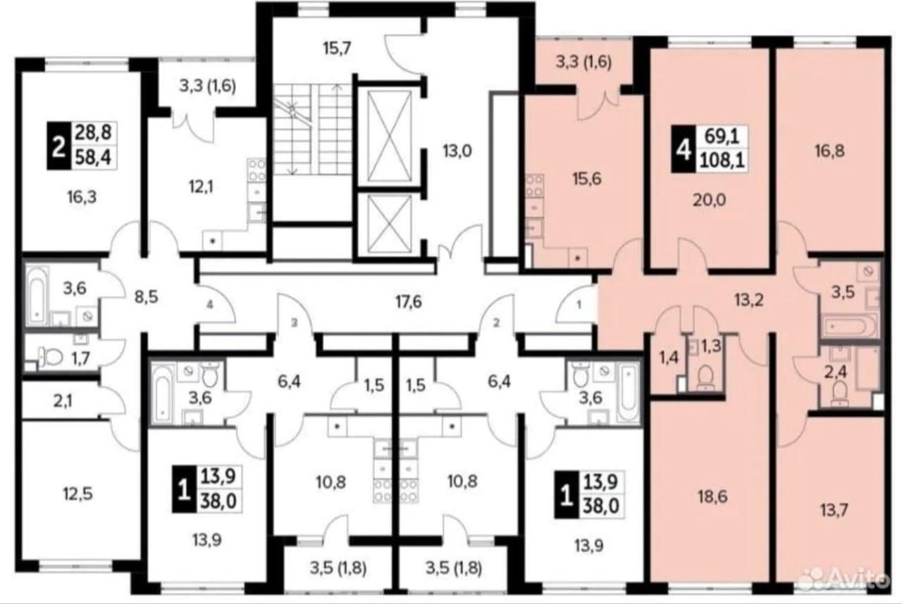 4-комнатная 108.1 м2 в ЖК undefined корпус null этаж 4