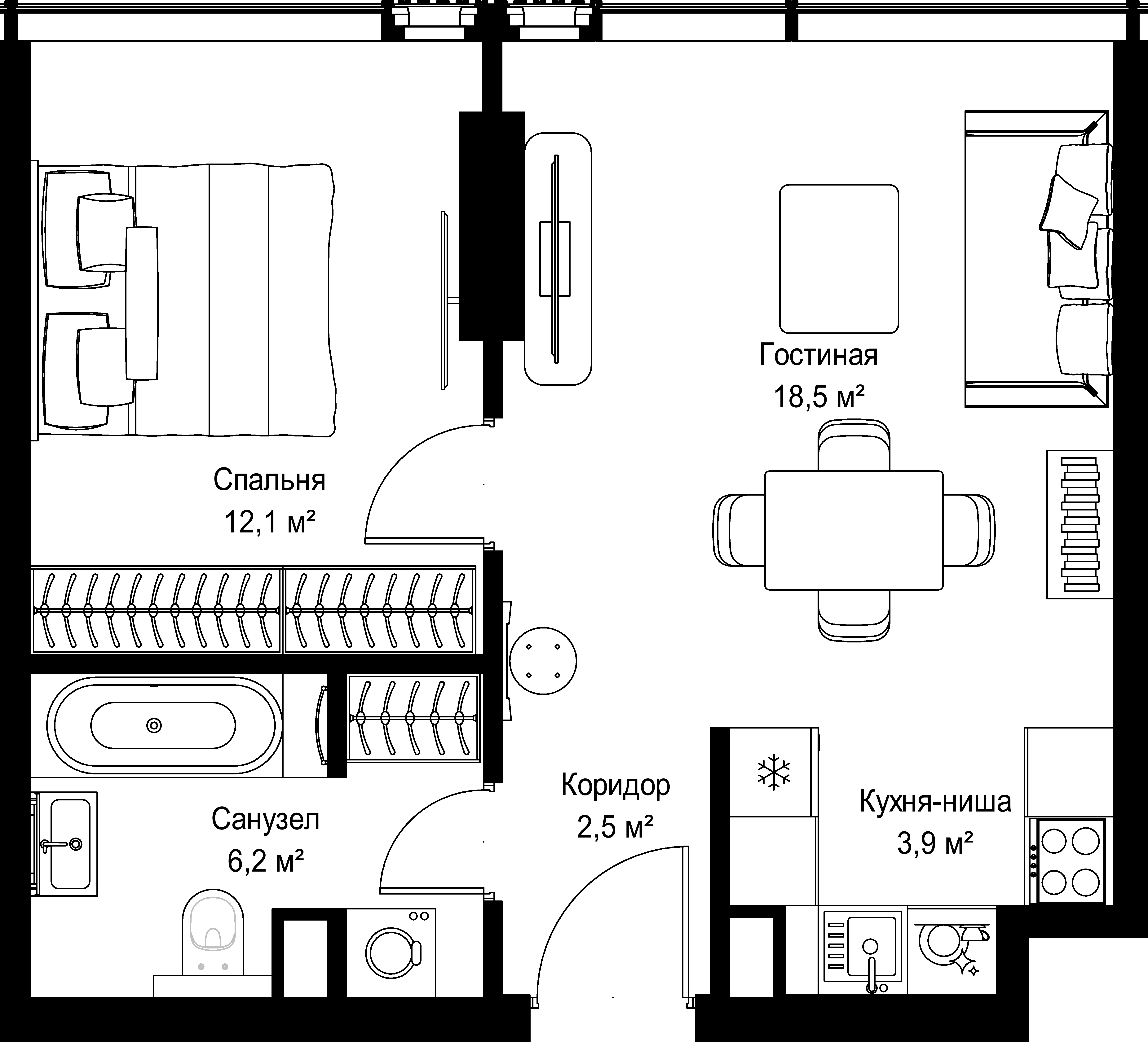 1-комнатная 43 м2 в ЖК СЛАВА корпус null этаж 14