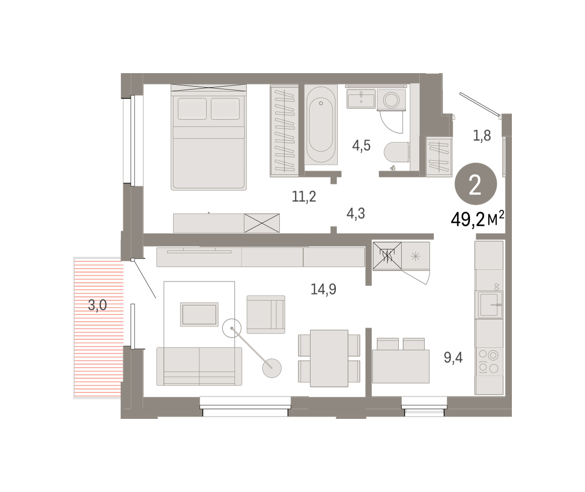 2-комнатная 49 м2 в ЖК Город-на-озере корпус null этаж 6