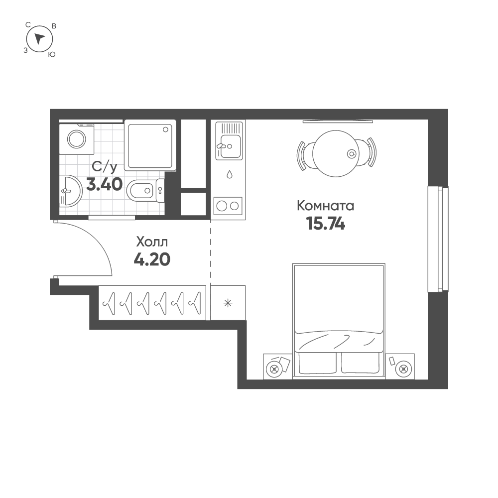 Студия 23 м2 в ЖК AVENUE-APART ПУЛКОВО корпус null этаж 4