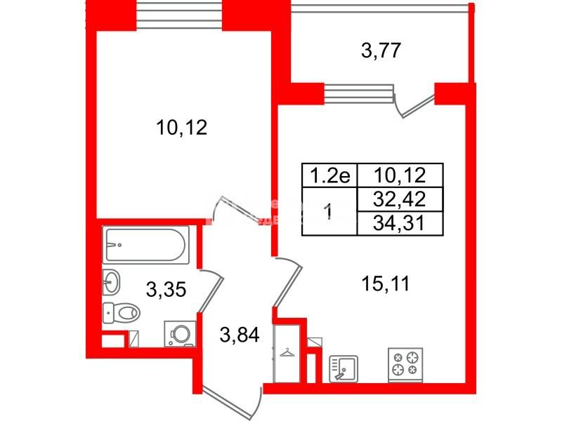 1-комнатная 32 м2 в ЖК Парадный ансамбль корпус null этаж 3
