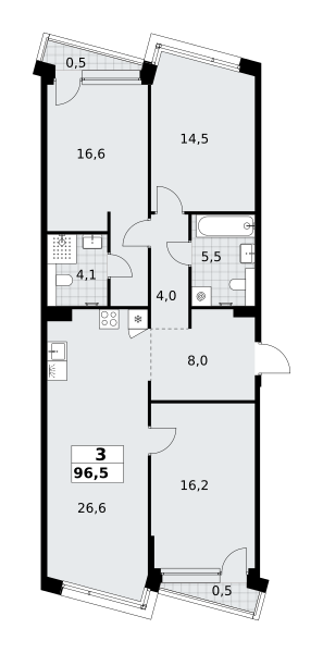3-комнатная 96 м2 в ЖК Хольм корпус null этаж 6