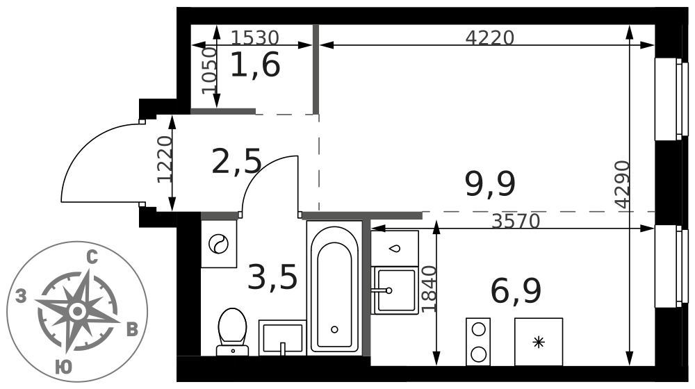 Студия 24 м2 в ЖК 1-й Ясеневский корпус null этаж 2