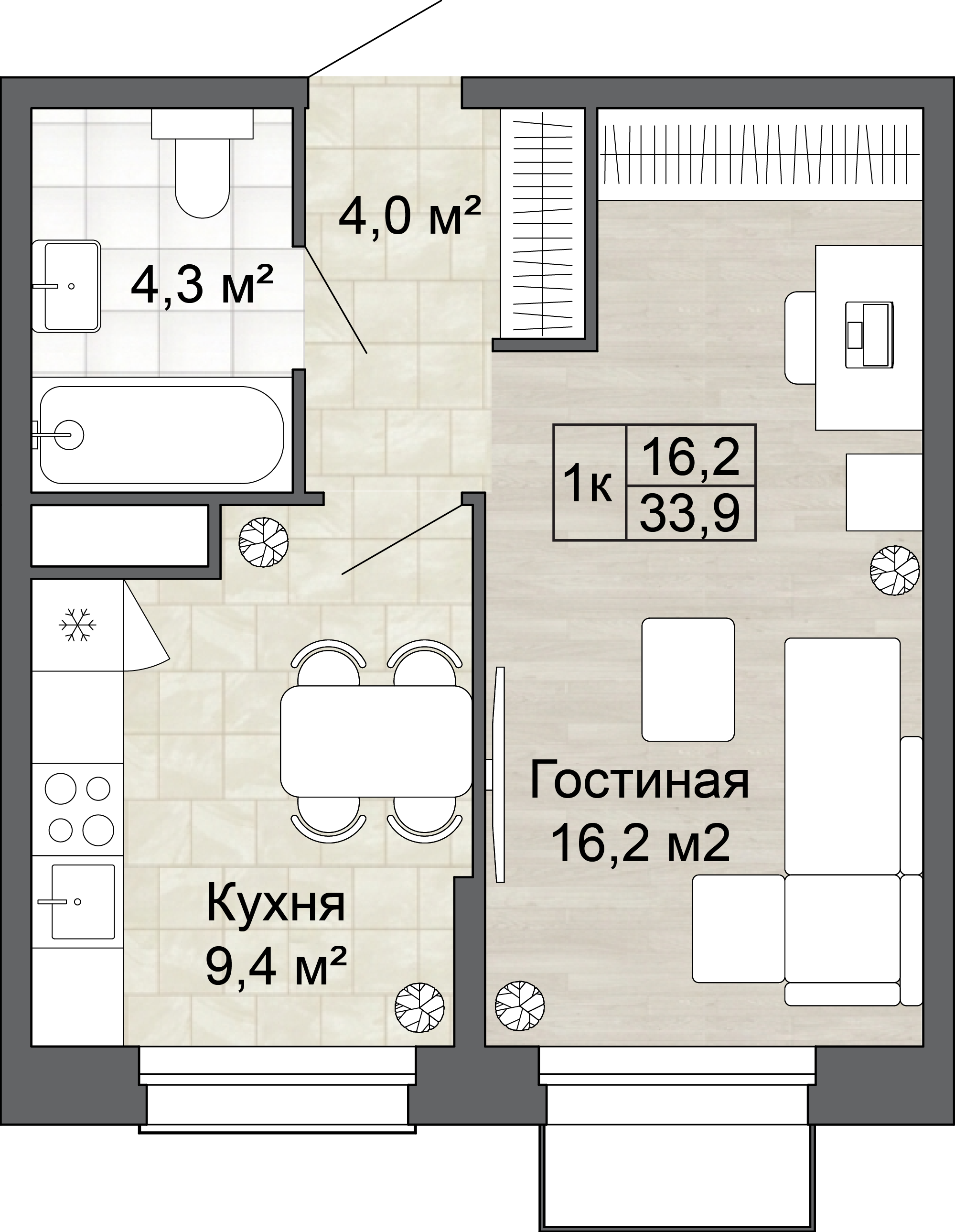1-комнатная 33 м2 в ЖК Яблоневый Сад корпус null этаж 11