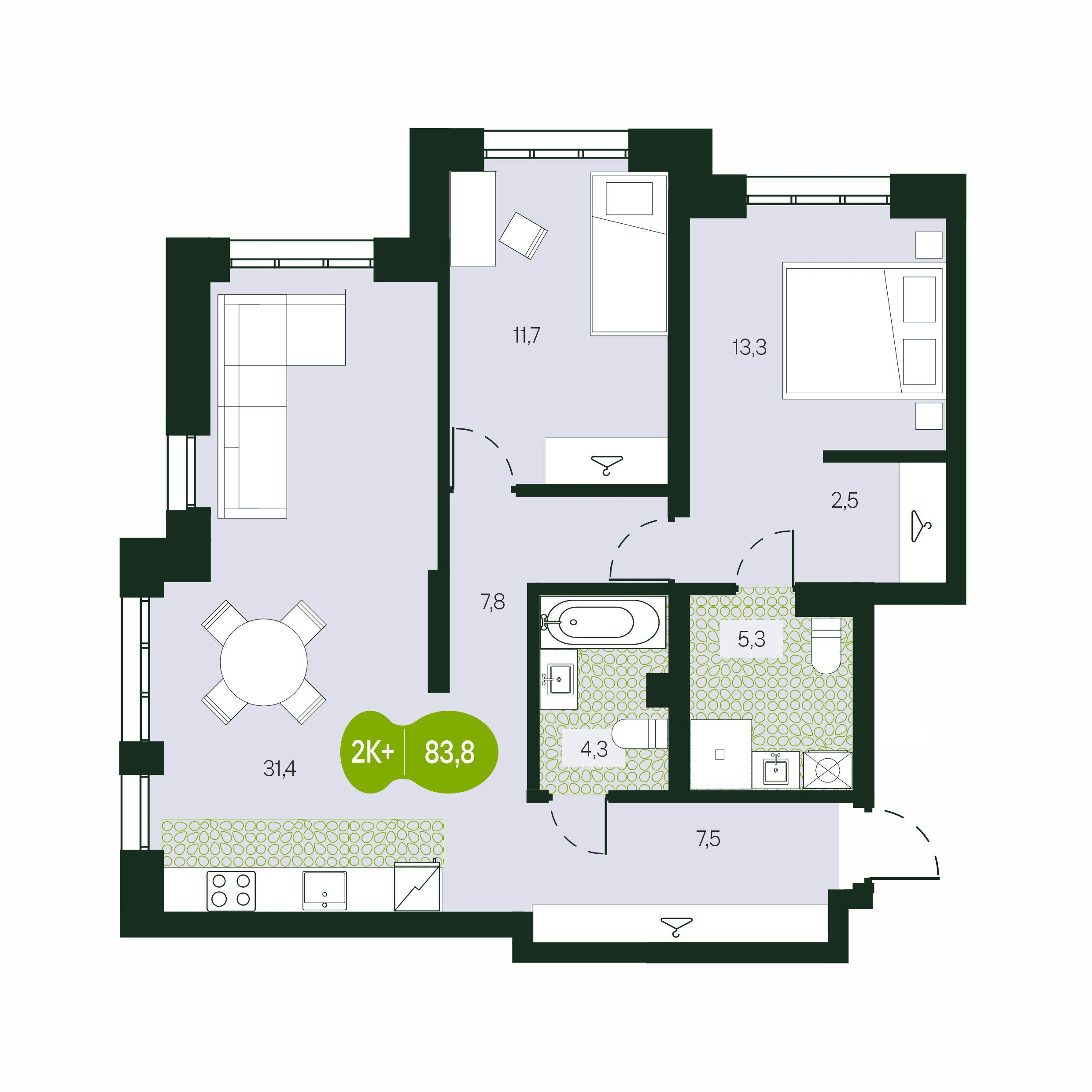 3-комнатная 83 м2 в ЖК Солнечный Город корпус null этаж 1