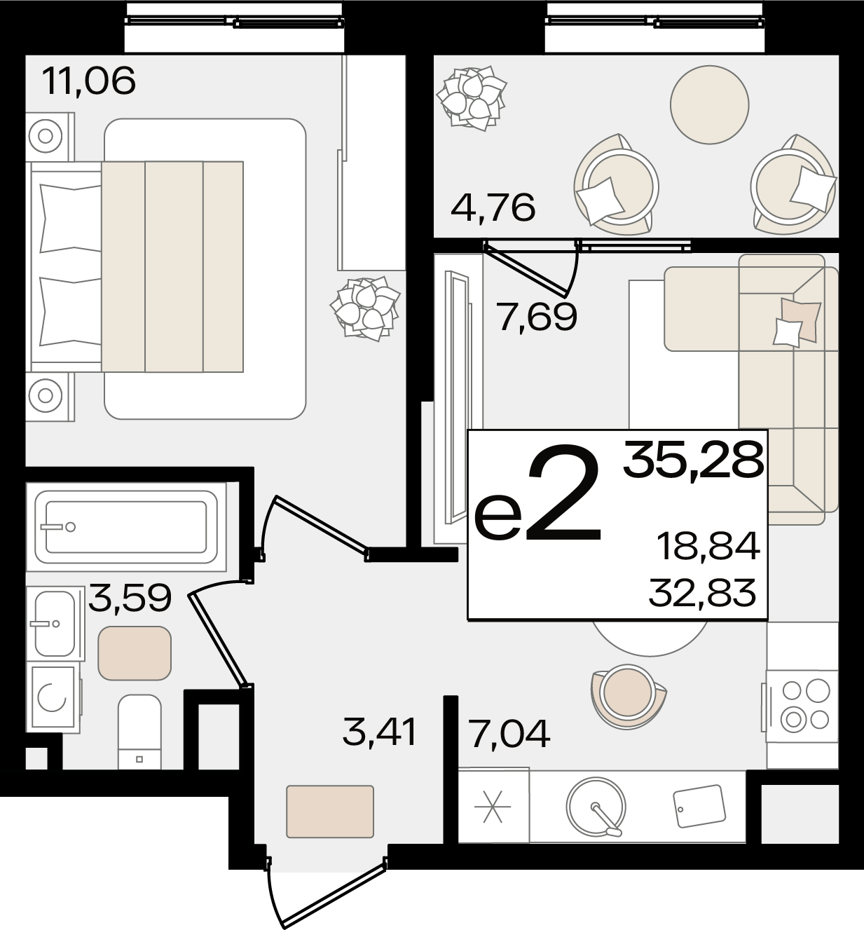 Студия 35 м2 в ЖК Патрики корпус null этаж 9