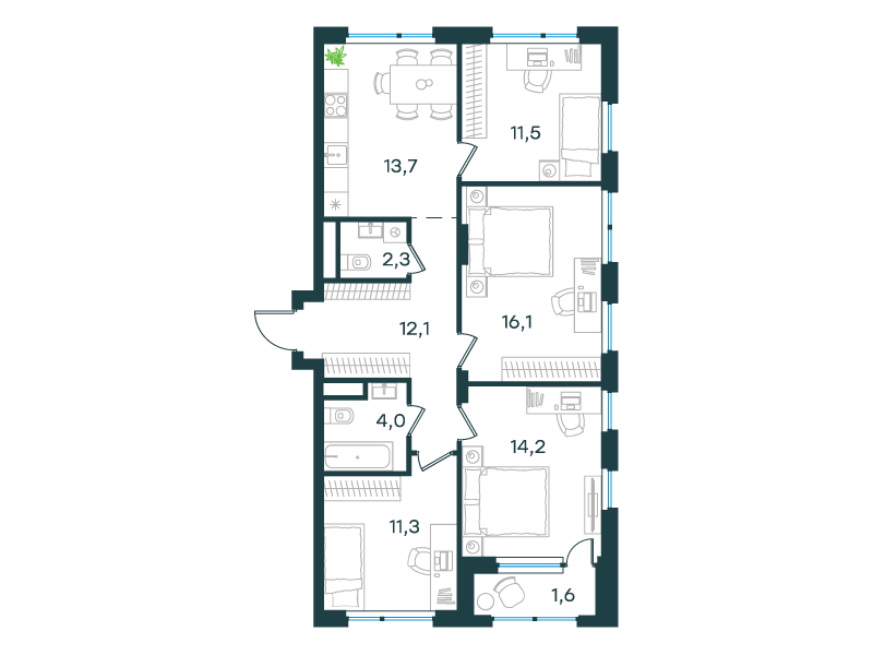 4-комнатная 86 м2 в ЖК Level Лесной корпус null этаж 4