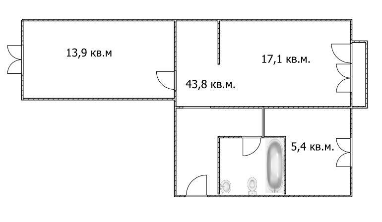 2-комнатная 43.8 м2 в ЖК undefined корпус null этаж 3