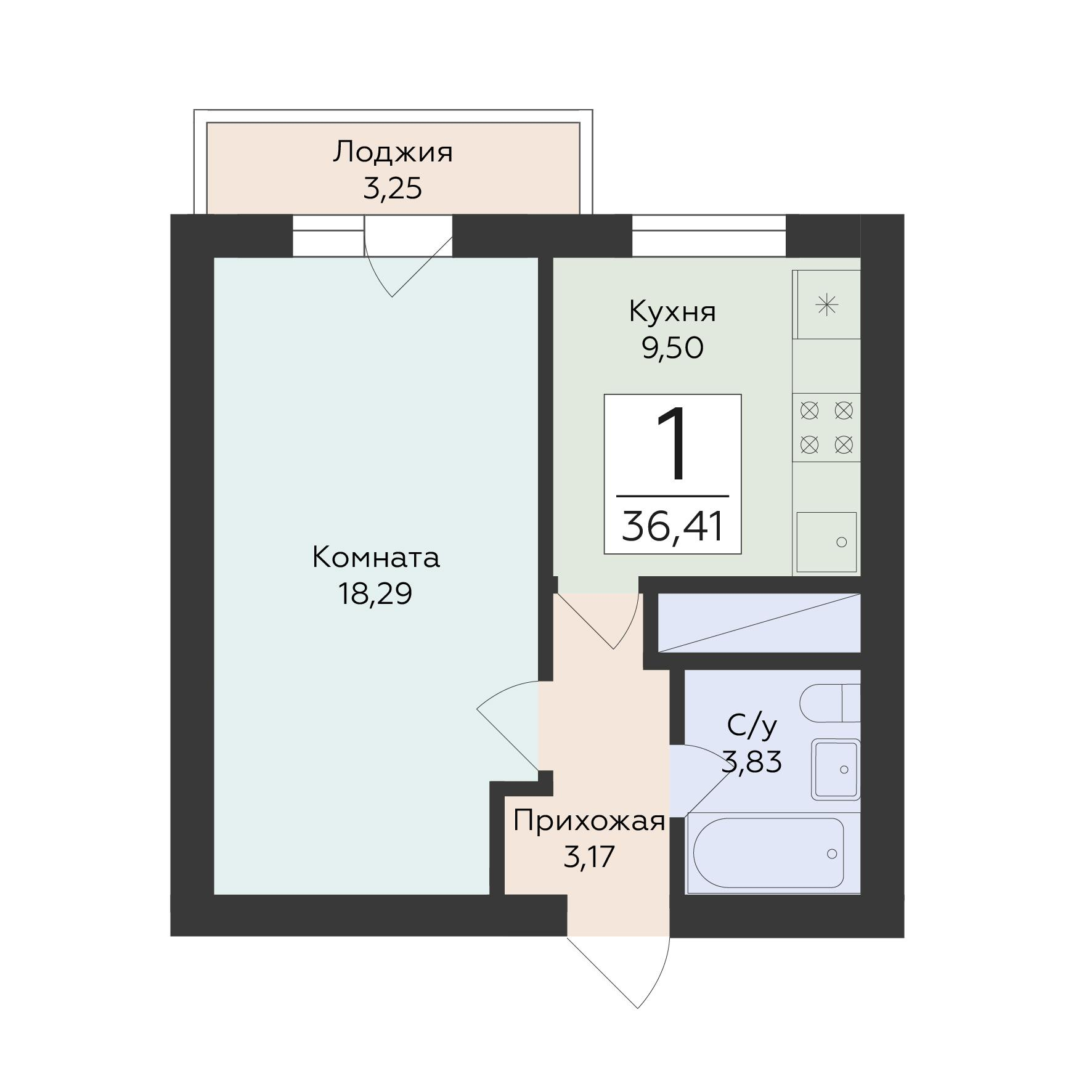 1-комнатная 36 м2 в ЖК Юность корпус null этаж 16