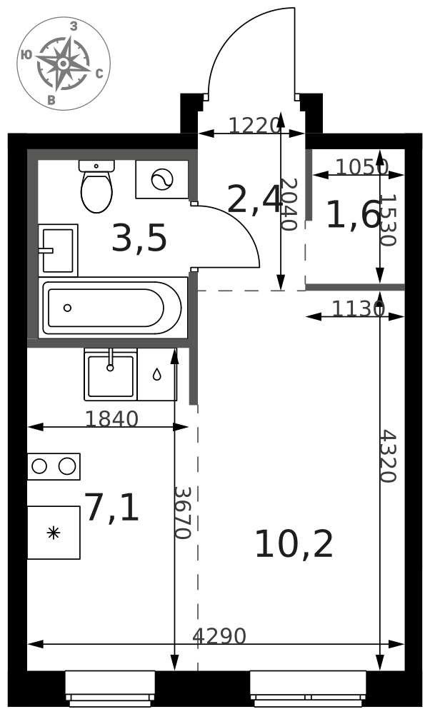 Студия 26 м2 в ЖК 1-й Ясеневский корпус null этаж 2