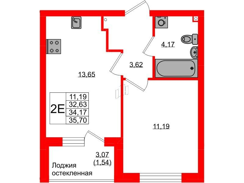 1-комнатная 34 м2 в ЖК Консул корпус null этаж 1