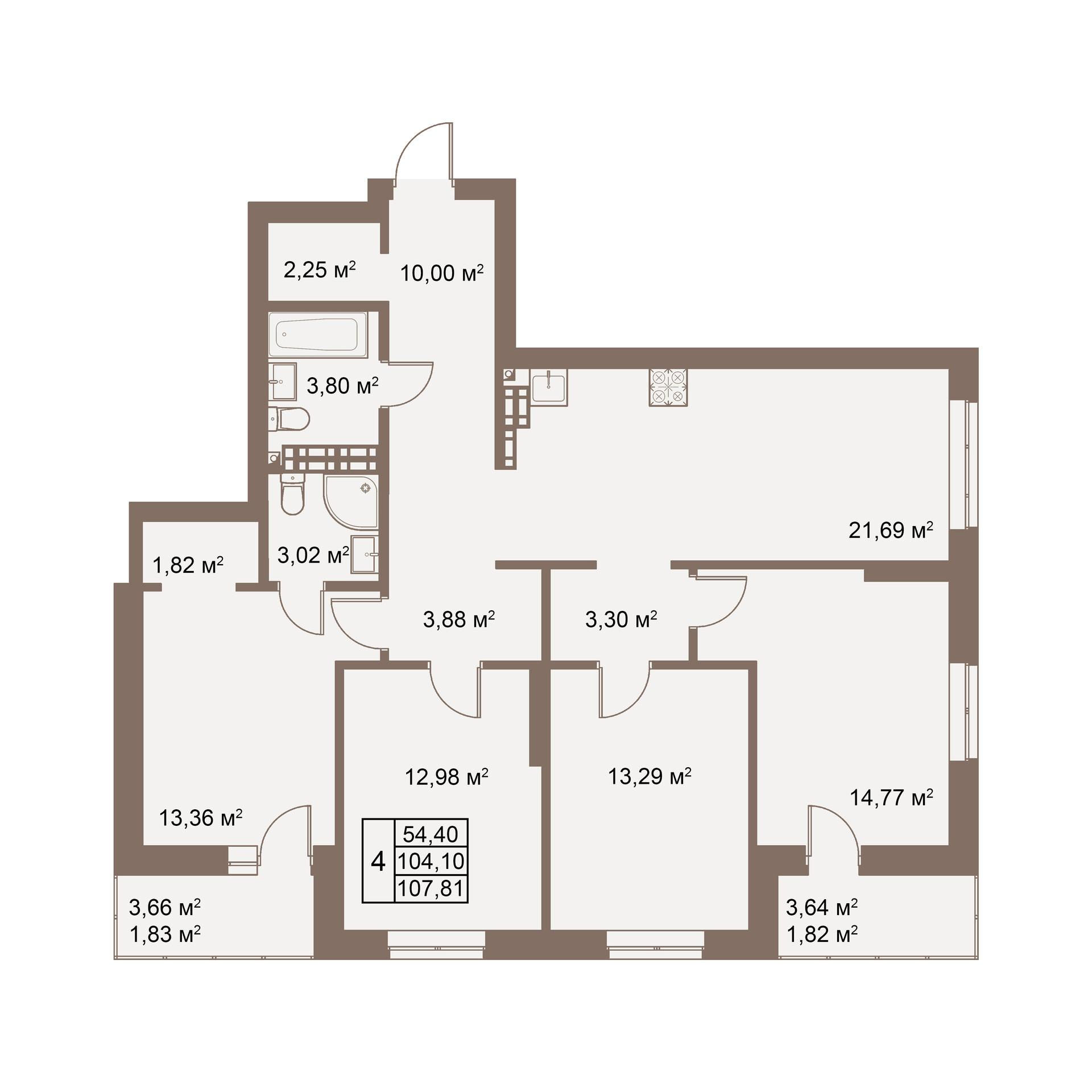4-комнатная 107 м2 в ЖК Покровский парк корпус null этаж 13