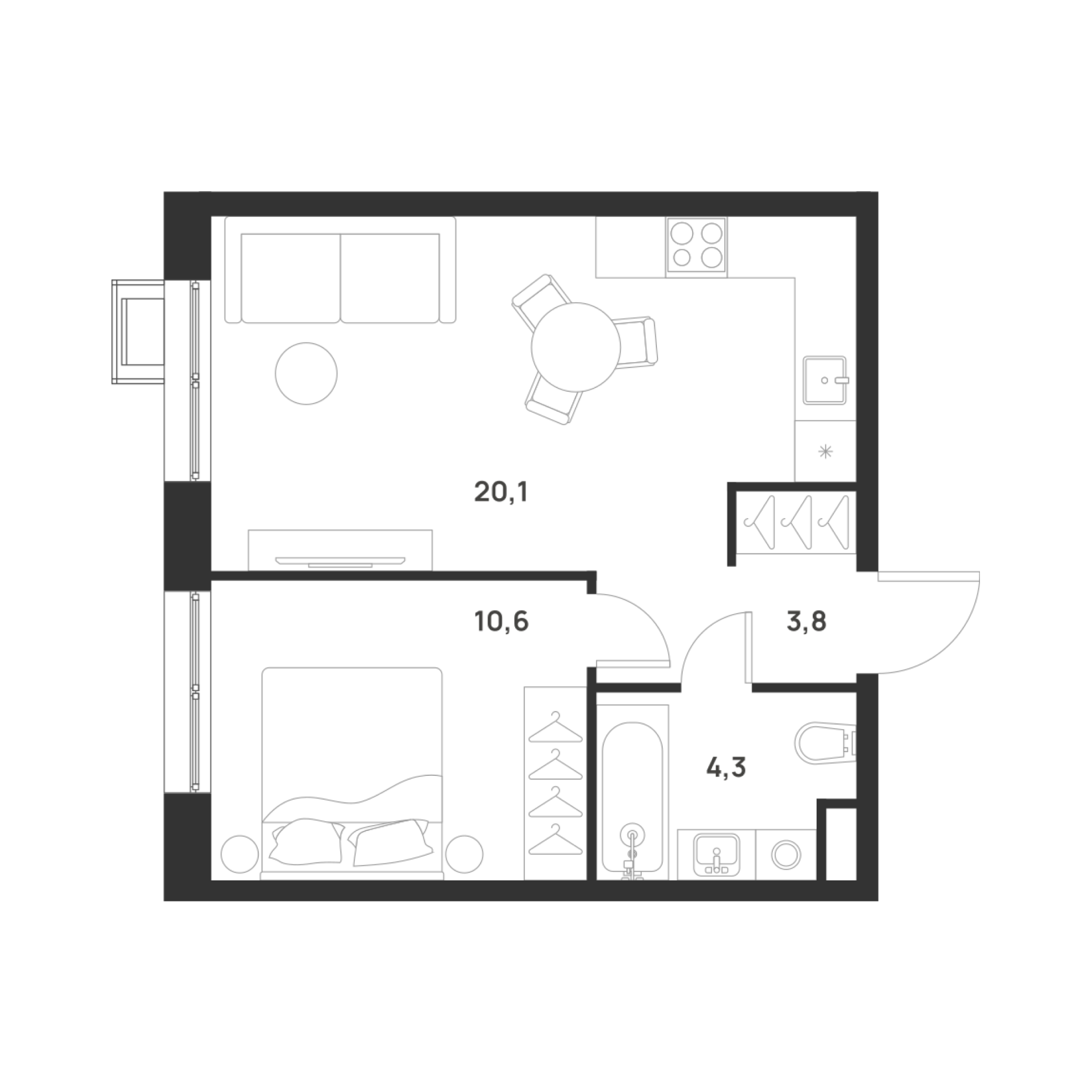 1-комнатная 38 м2 в ЖК Форевиль корпус null этаж 13