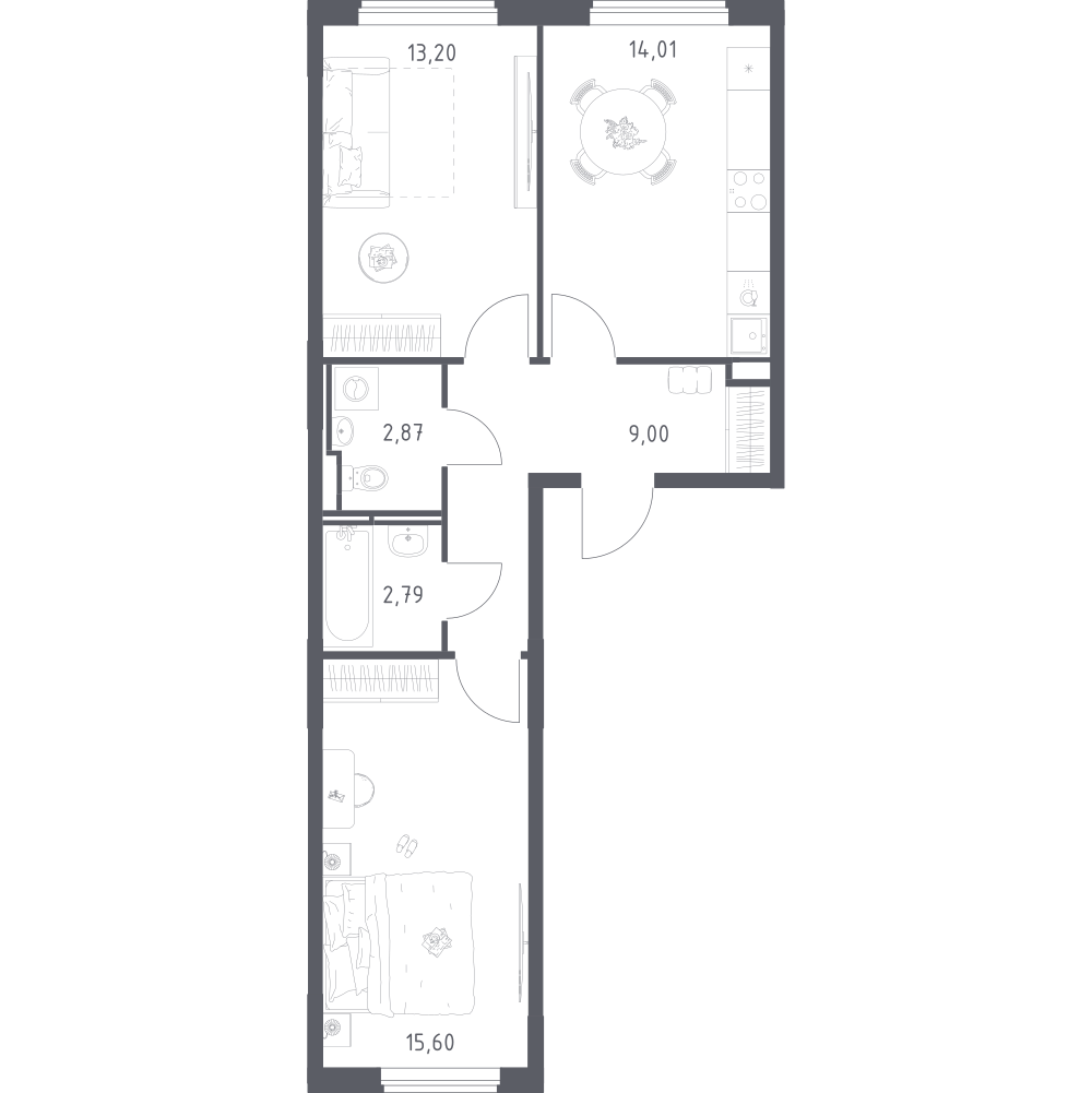2-комнатная 57 м2 в ЖК Мытищи Парк корпус null этаж 7