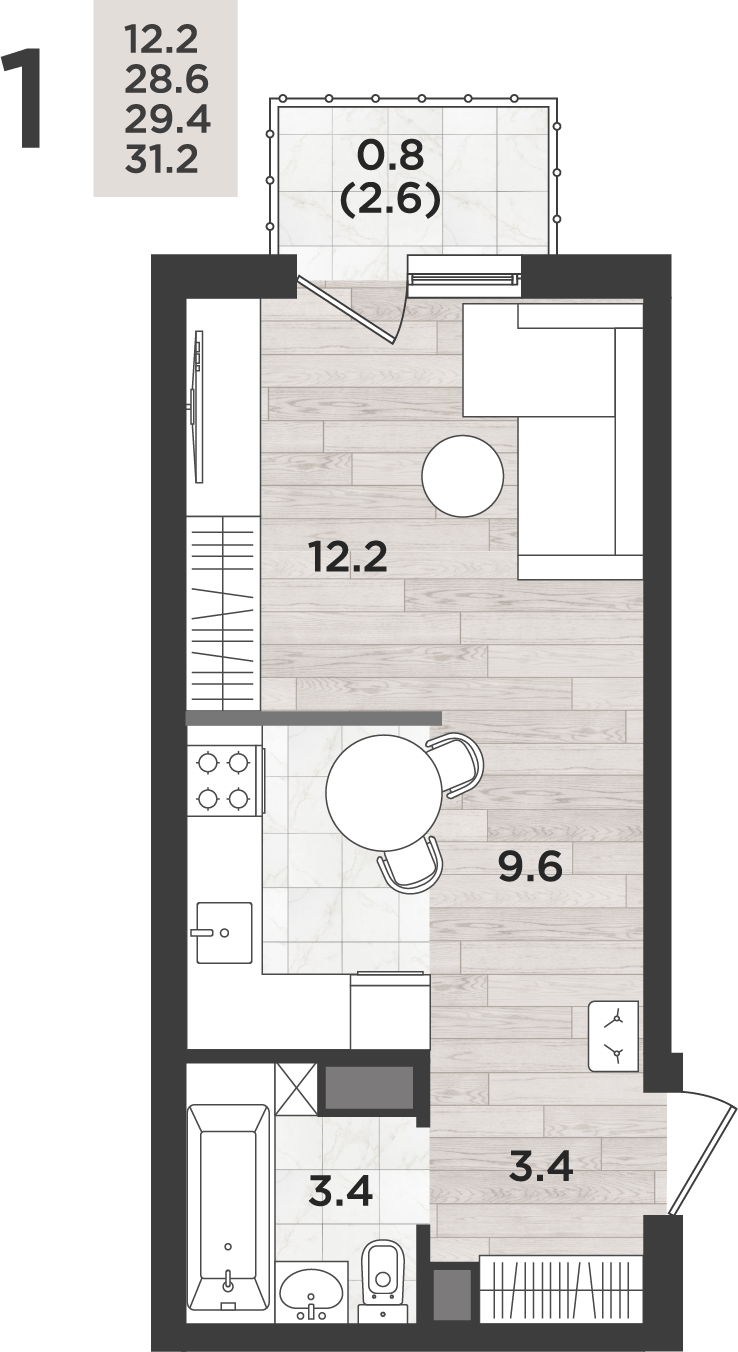 Студия 29 м2 в ЖК Альпенштадт корпус null этаж 14