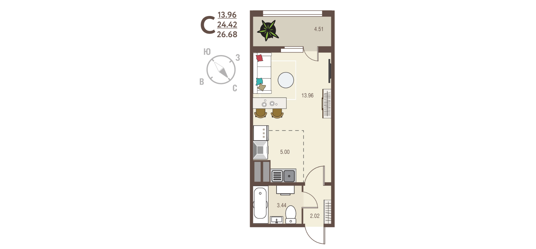 Студия 26.7 м2 в ЖК undefined корпус null этаж 8
