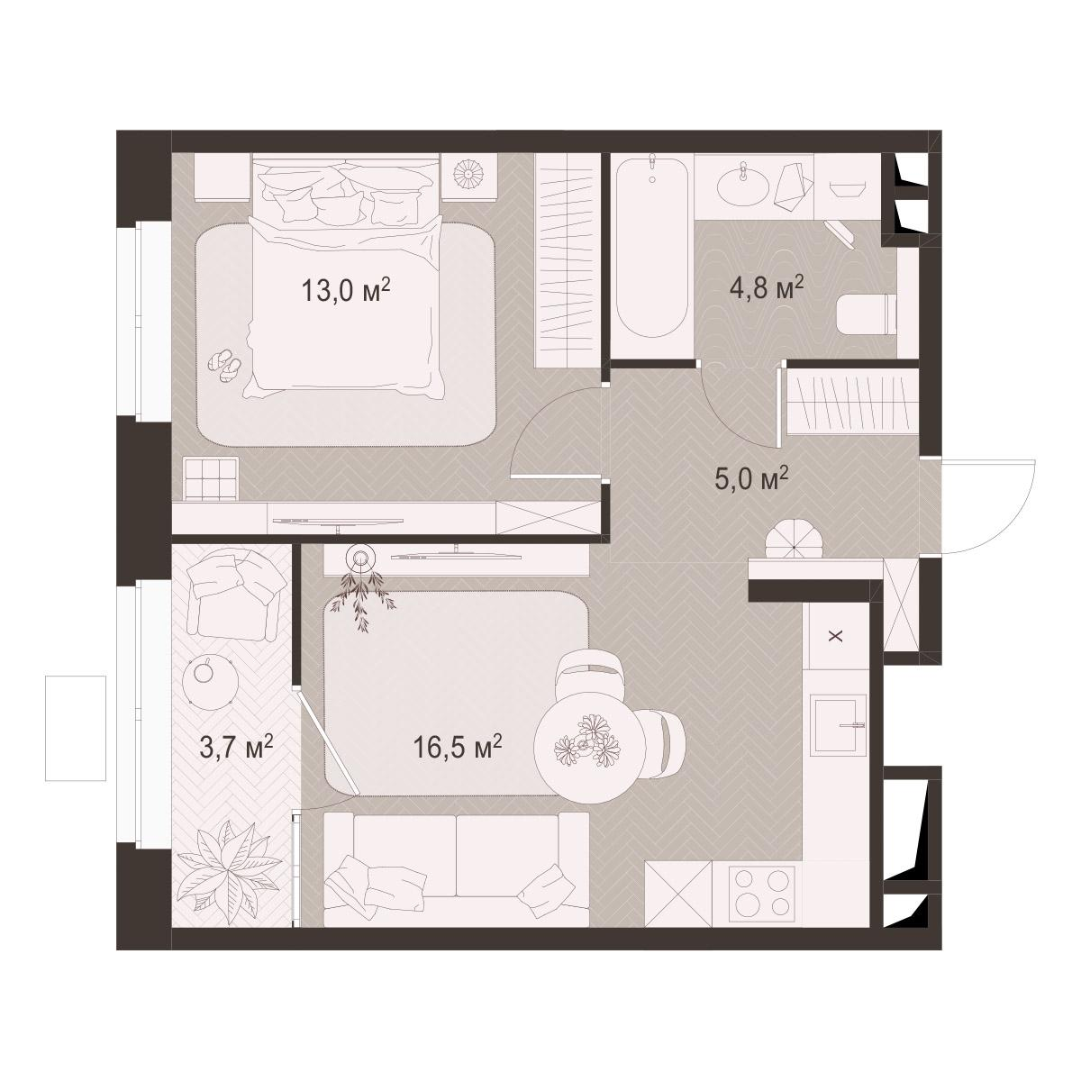 1-комнатная 43 м2 в ЖК Гранд Комфорт-3 корпус null этаж 18
