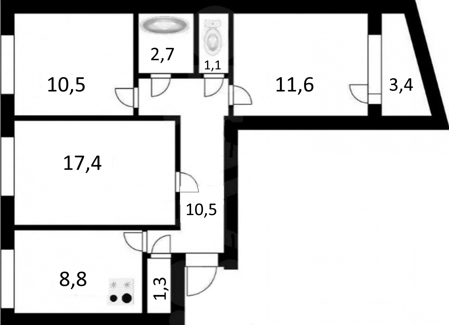3-комнатная 63.9 м2 в ЖК undefined корпус null этаж 2