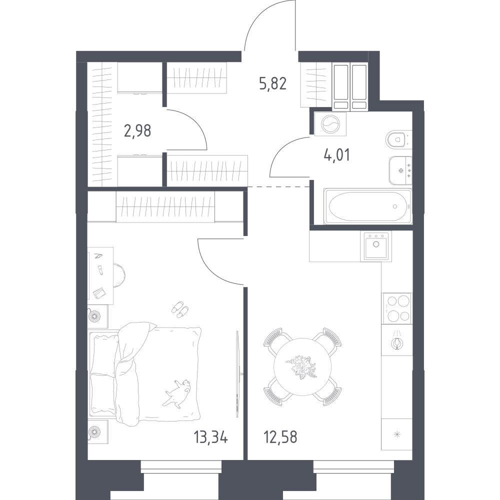 1-комнатная 38 м2 в ЖК Тропарево Парк корпус null этаж 3