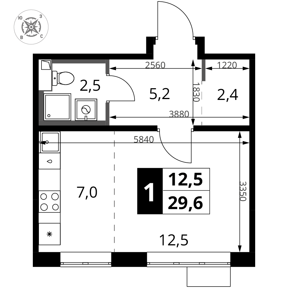 Студия 29 м2 в ЖК 1-й Шереметьевский корпус null этаж 11