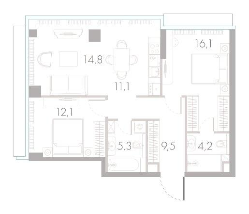 3-комнатная 74 м2 в ЖК River Park Towers Кутузовский корпус null этаж 18