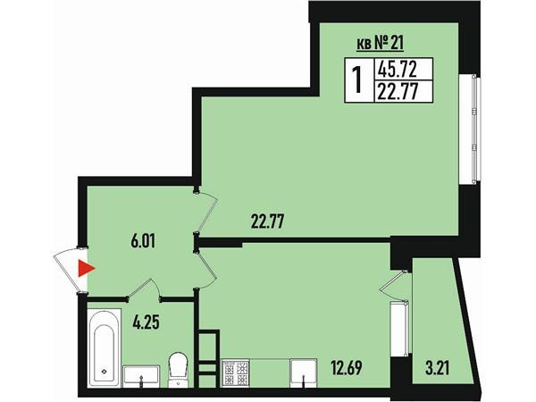 1-комнатная 45 м2 в ЖК Борисоглебское корпус null этаж 3