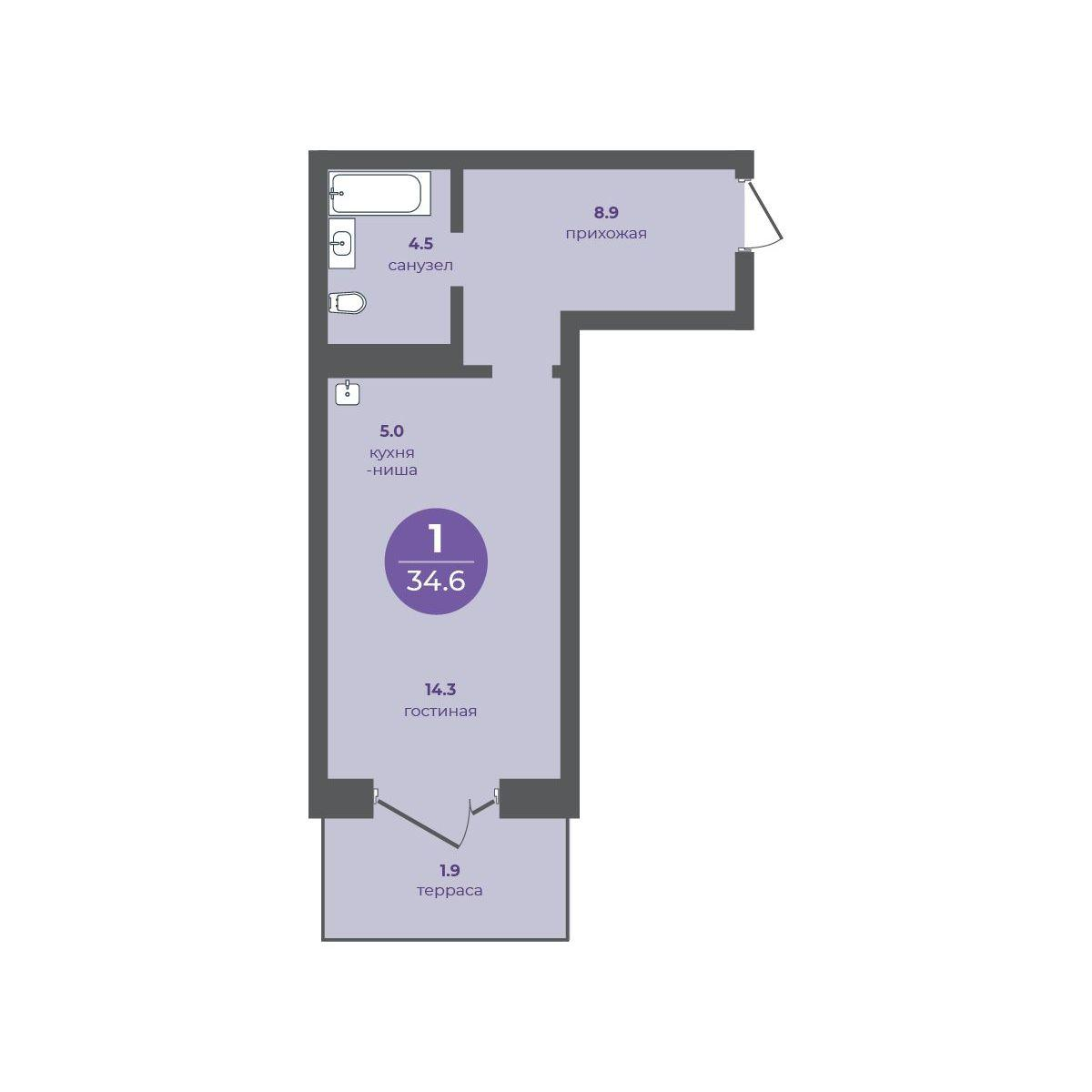 1-комнатная 34 м2 в ЖК Перемены корпус null этаж 1