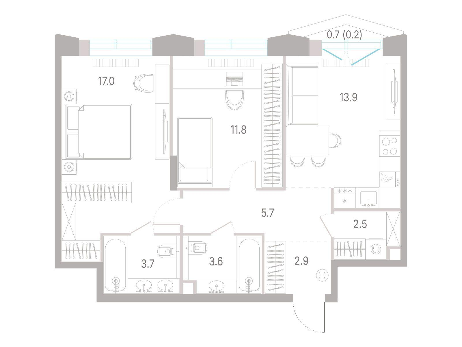 2-комнатная 61 м2 в ЖК КОД Сокольники корпус null этаж 5