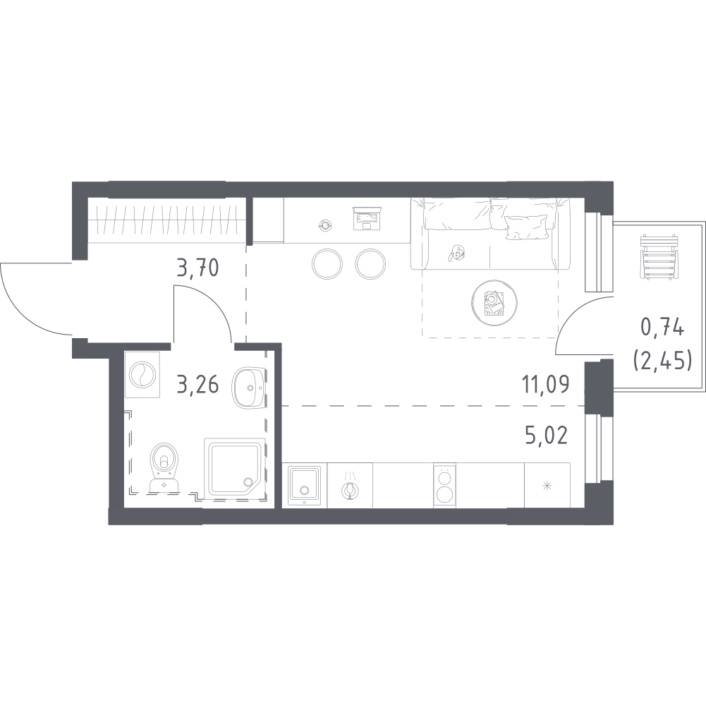 Студия 23 м2 в ЖК Урбан Мартен корпус null этаж 15