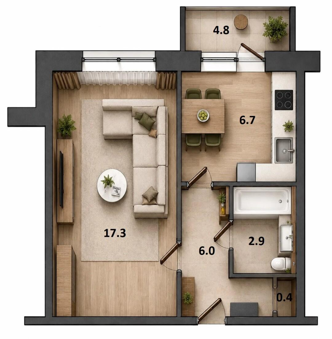 1-комнатная 35.7 м2 в ЖК undefined корпус null этаж 8