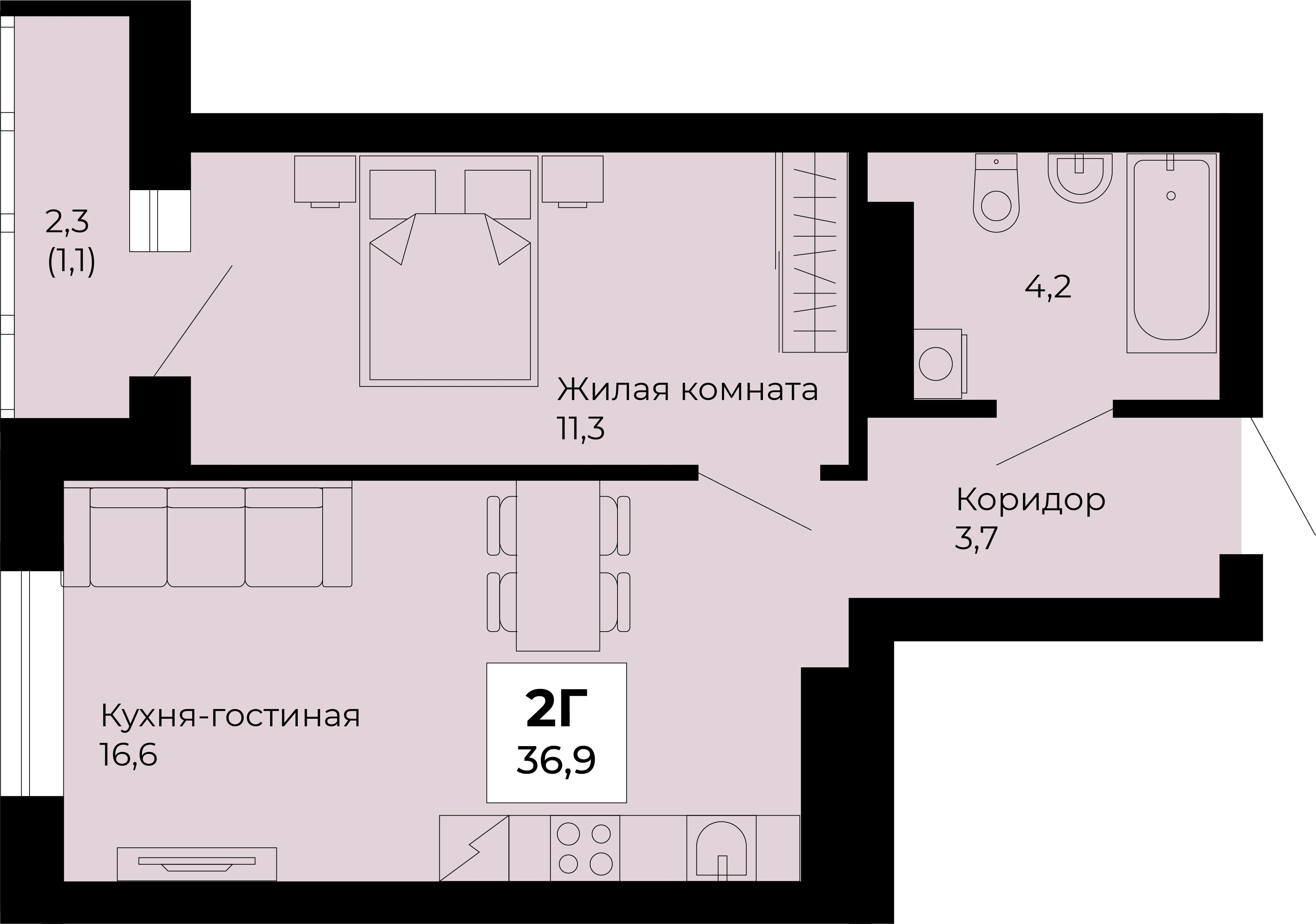 1-комнатная 36 м2 в ЖК Веер Парк корпус null этаж 13