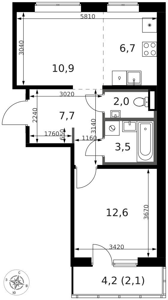 2-комнатная 45 м2 в ЖК 1-й Ясеневский корпус null этаж 2